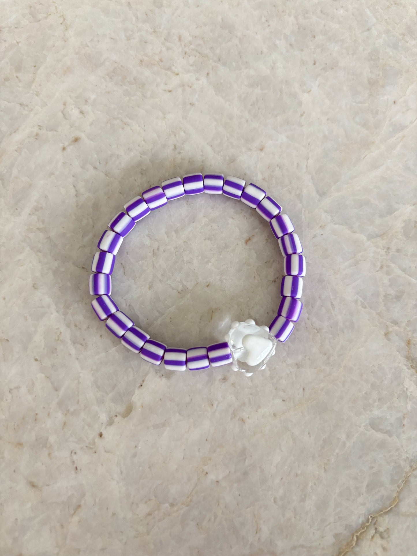 Glass heart bracelet - purple