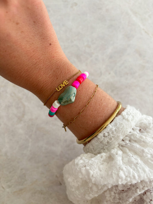 Heart bracelet - green & rainbow