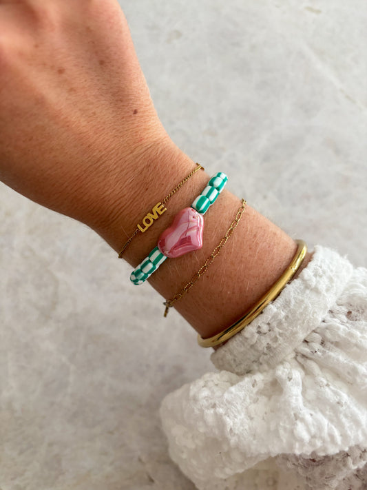 Heart bracelet - pink & green