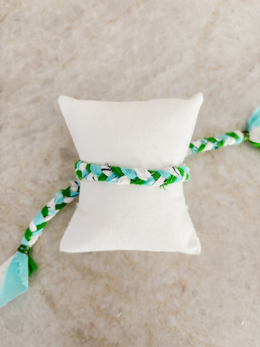 Bandana bracelet - light blue/green/off-white