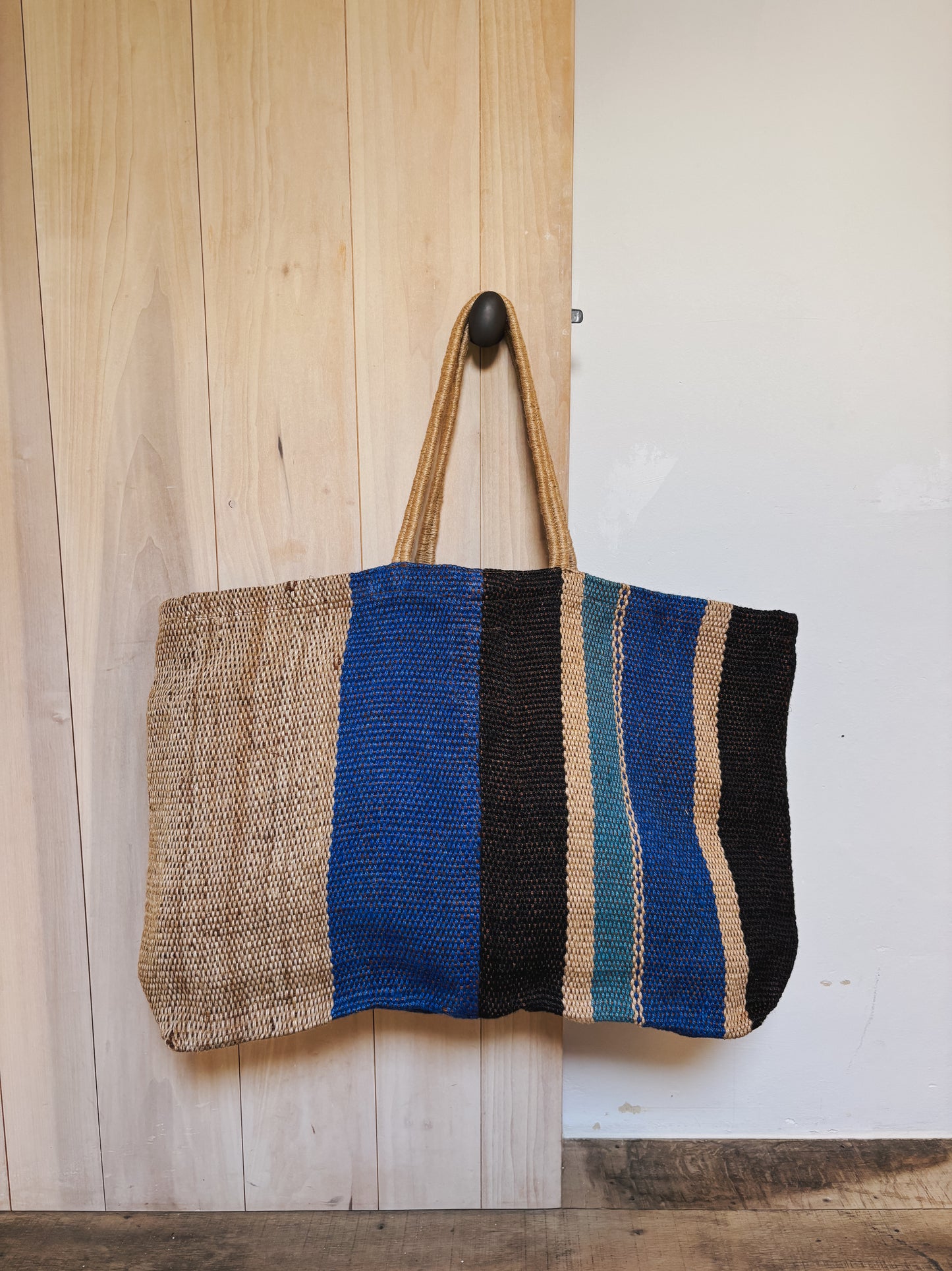 Jute bag blue and black stripe