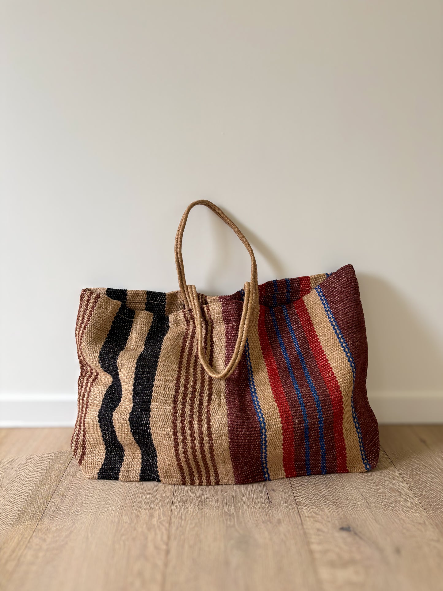 Jute bag brown and red stripe