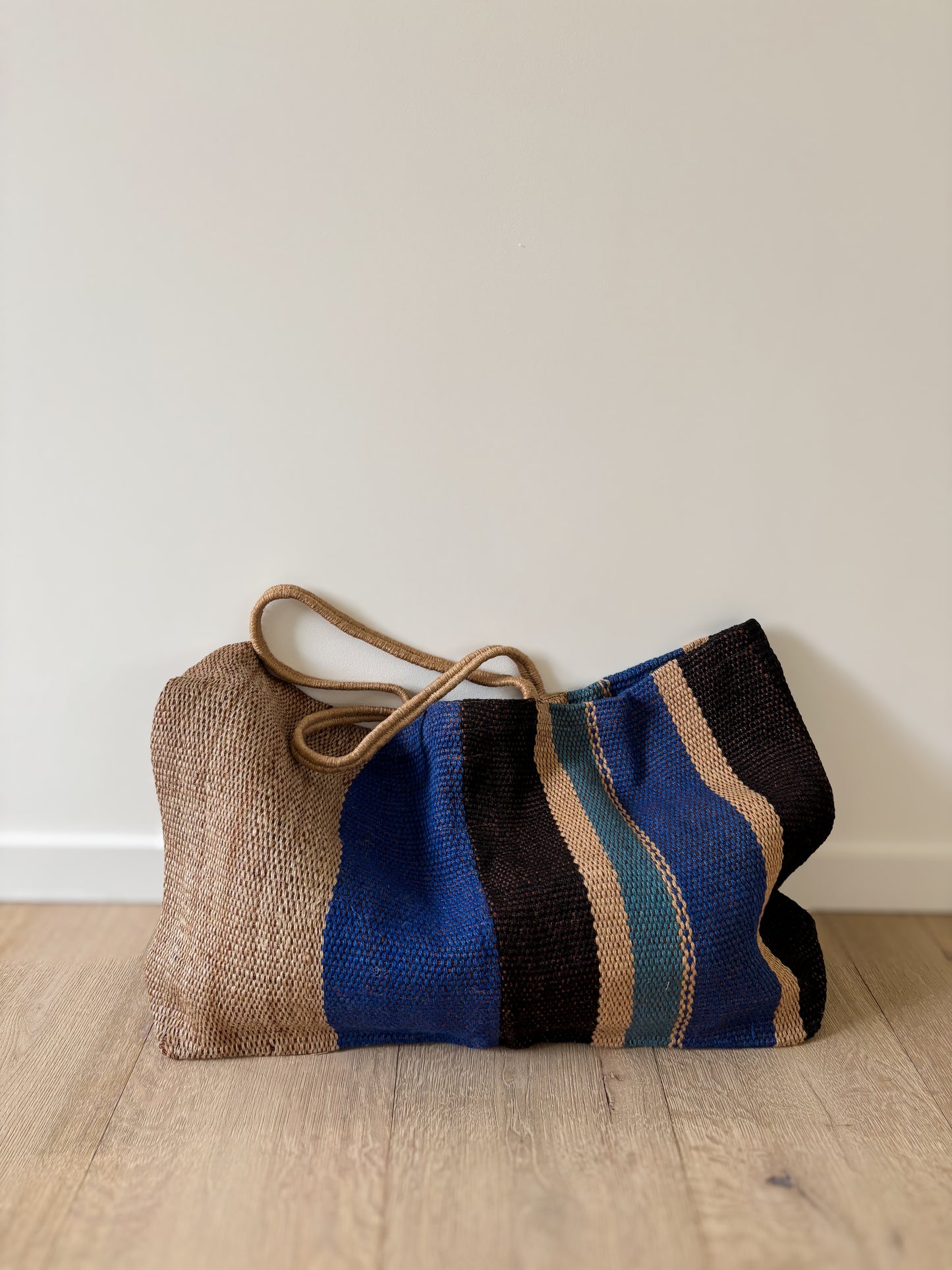 Jute bag blue and black stripe