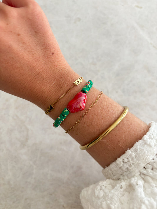 Heart bracelet - red & green
