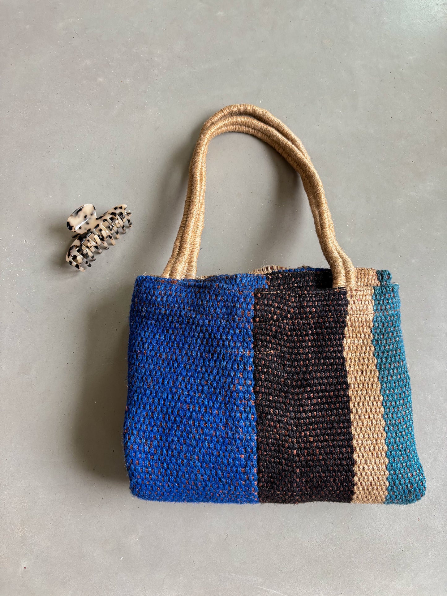 Jute bag blue and black stripe