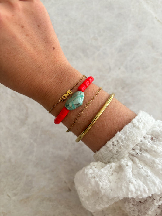 Heart bracelet - green & red