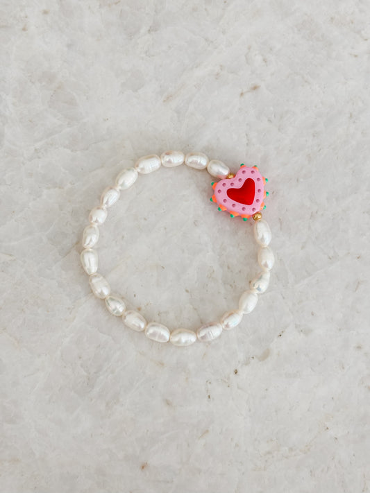 Pearl heart bracelet - pink