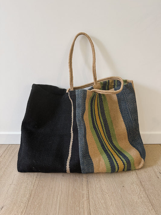 Jute bag green stripe