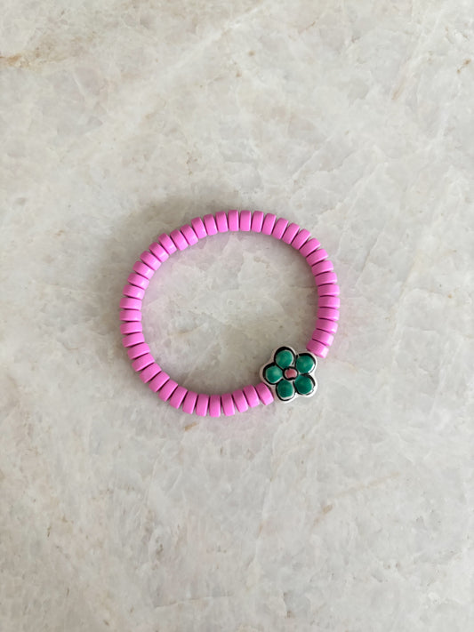 Flower bracelet - pink & green