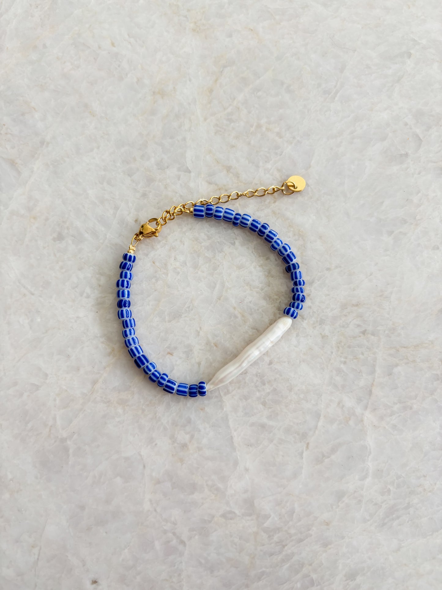 Blue striped pearl bracelet