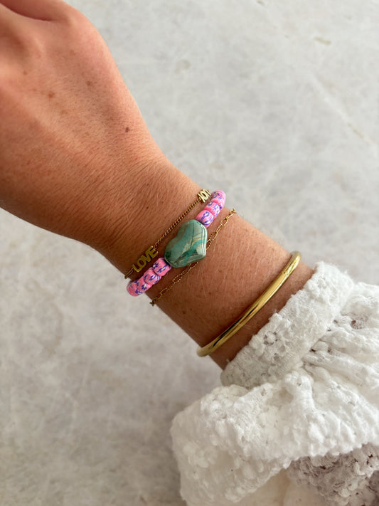 Heart bracelet - green & pink