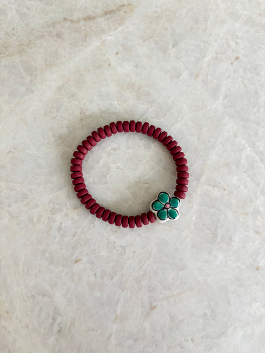 Flower bracelet - burgundy & green