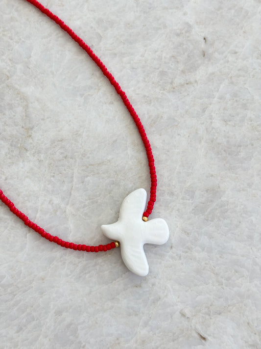 Bird necklace - red