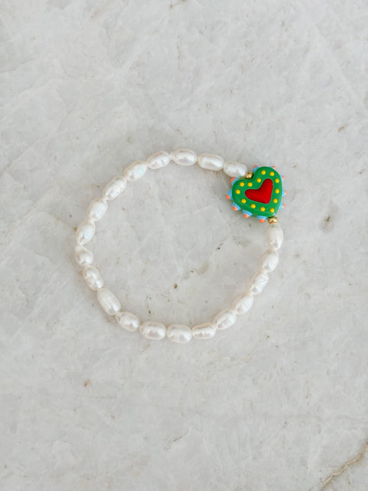 Pearl heart bracelet - green