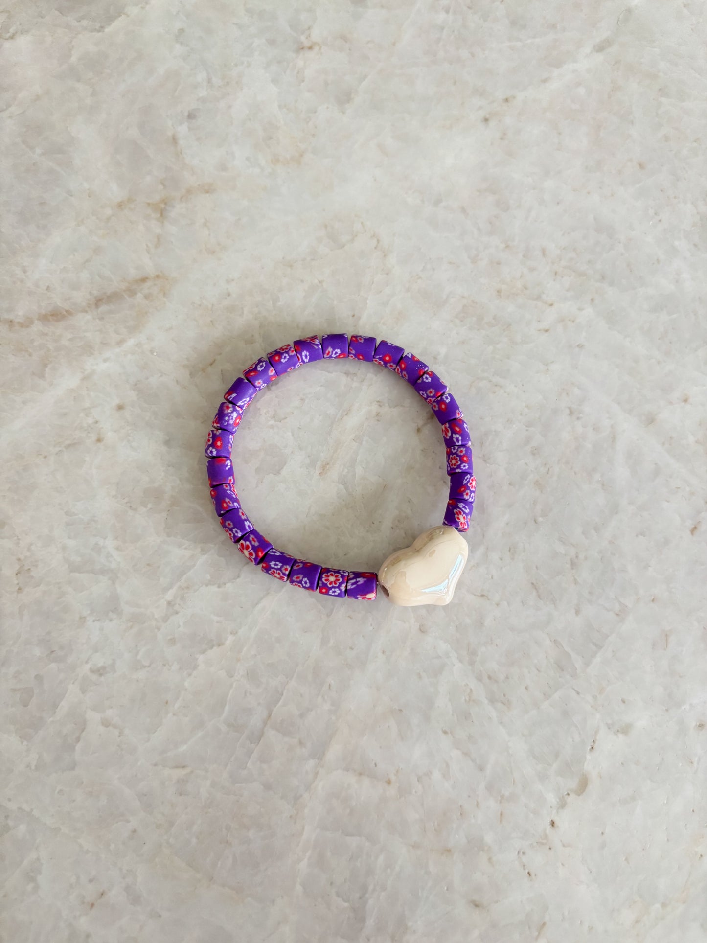 Heart bracelet - white & purple