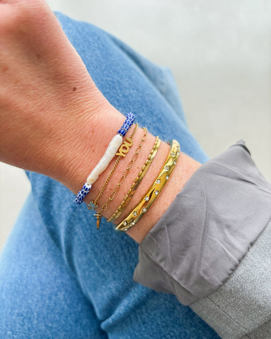 Blue striped pearl bracelet