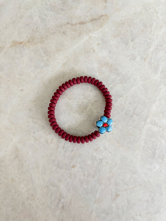 Flower bracelet - burgundy & blue
