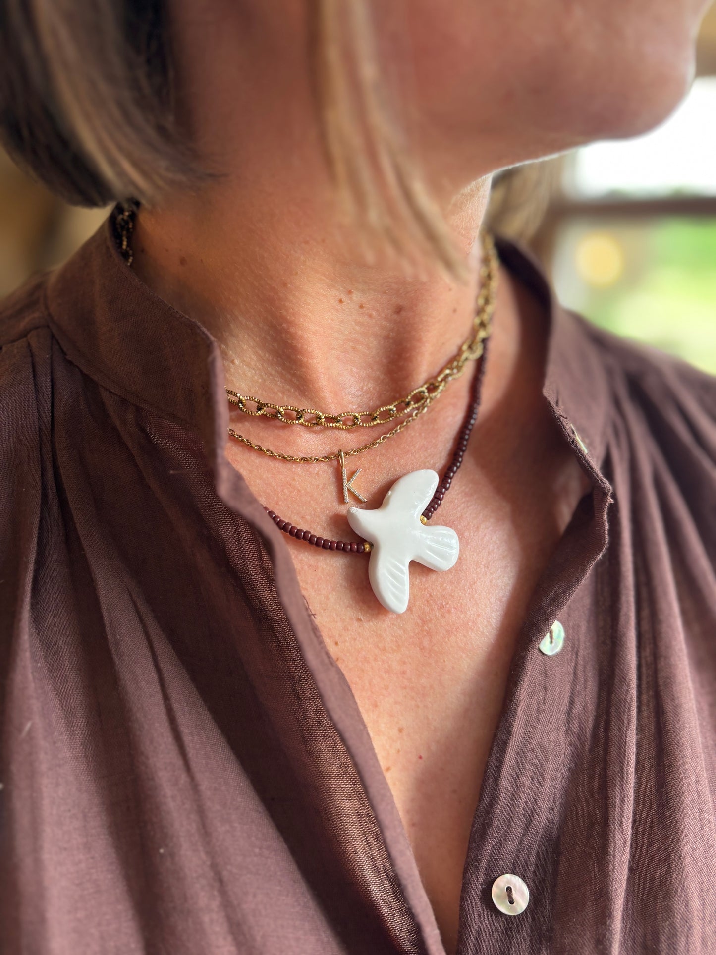 Bird necklace - brown