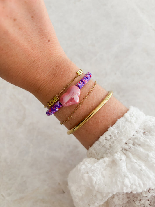 Heart bracelet - pink & purple
