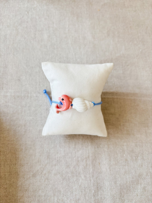 Dolfijn/schelp armband - blauw