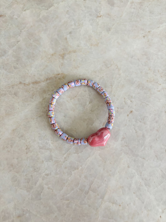 Heart bracelet - pink & grey